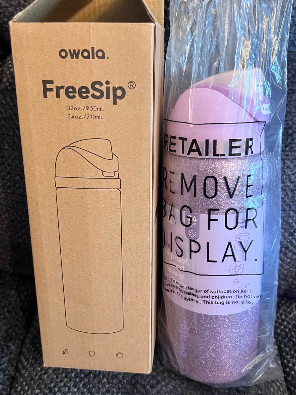 Owala FreeSip Glitter Purple Insulated Water Bottle New in box!!